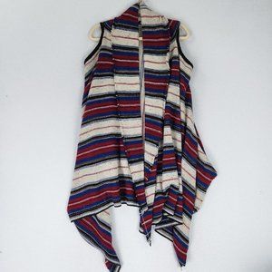 Sam Edelman Sweater Womens Small Cardigan White Red Blue Sleeveless Waterfall